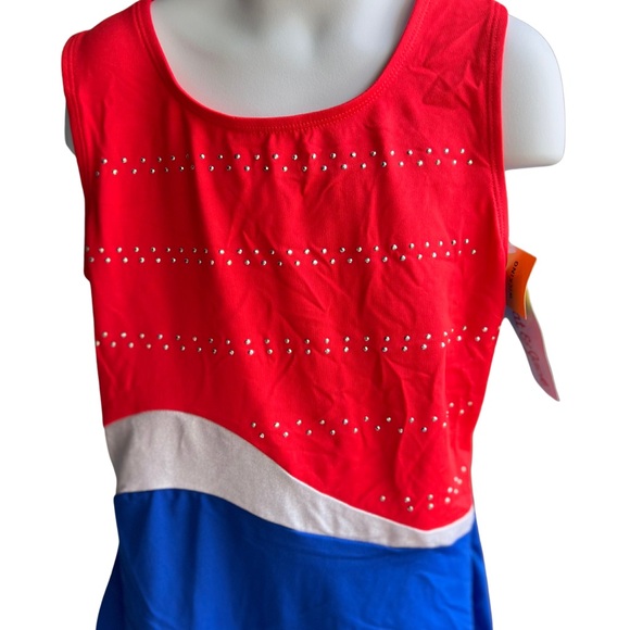 Cat and Jack Girls Dance GYMNASTICS Leotard Red Blue White L 10/12 - Picture 2 of 3
